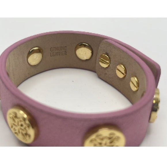 🌷Rustic Cuff Metallic Pink Leather and Gold Studded Bracelet - Picture 3 of 6